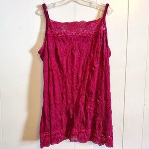Maurices Solid Burgundy Crinkle Cami with Lace, XL